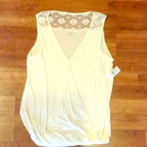 Ann Taylor Loft Faux Wrap Cream Top